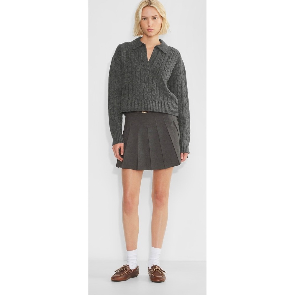 Sunday Best Grey Cable Knit Lottie Collared Crop Sweater‎ 2XS